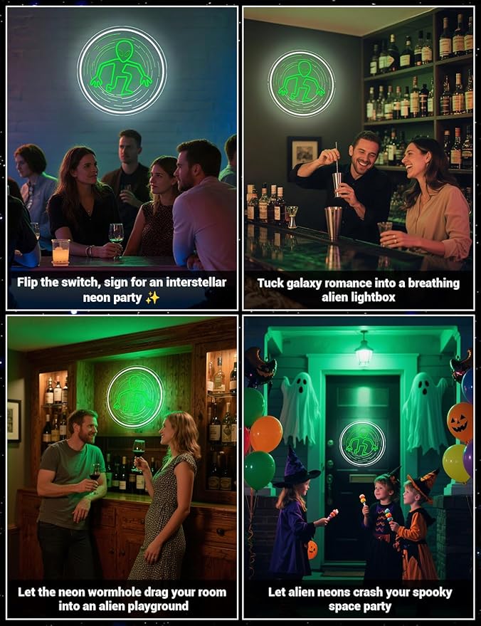 Dimmable Alien UFO Neon Sign for Gaming Room & Man Cave, Sci-Fi Wall Art for Bedroom & Bar Decor, Cool Gifts for Men Who Love Space Exploration(Space Alive)