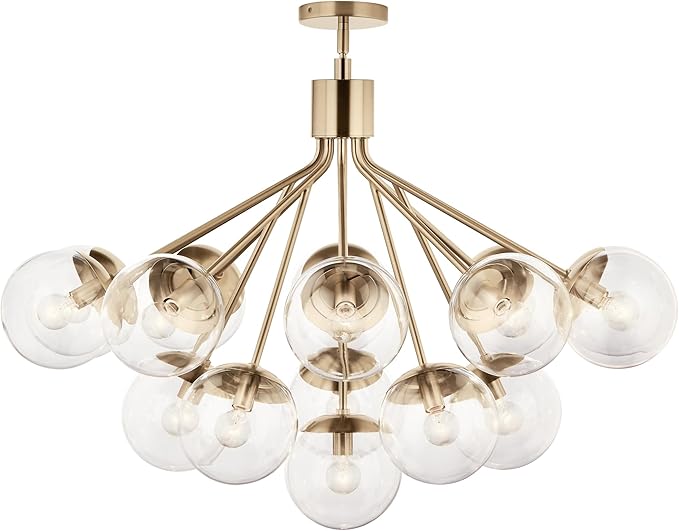 Kichler Silvarious 16-Light Convertible Chandelier, Soft Modern Light with Clear Glass in Champagne Bronze, for Dining Room, Living Room or Foyer (26" x 38"), 52702CPZCLR