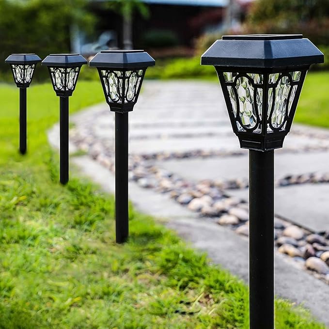 12 Pack Solar Lights with Cute Light Patten, 3 Lumens Cool White Led, for Pathway,Path, Patio, Yard, Driveway, Walkway, Lawn and Garden