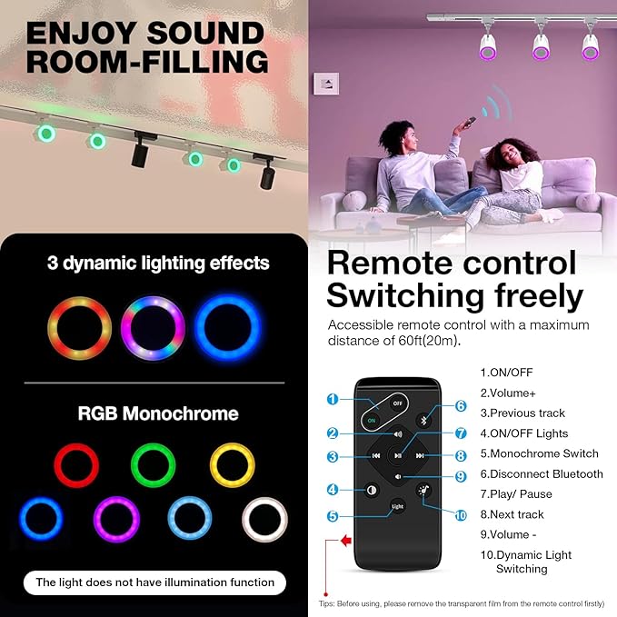 Gsou 3 Pack Track Light Bluetooth Speaker, Track Lighting Fixtures Ceiling, Track Light Speaker with 3.3FT Track Rails, RGB Color Changing, Music Sync, Ideal for Smart TV, Home Decoration,Kitchen,Game