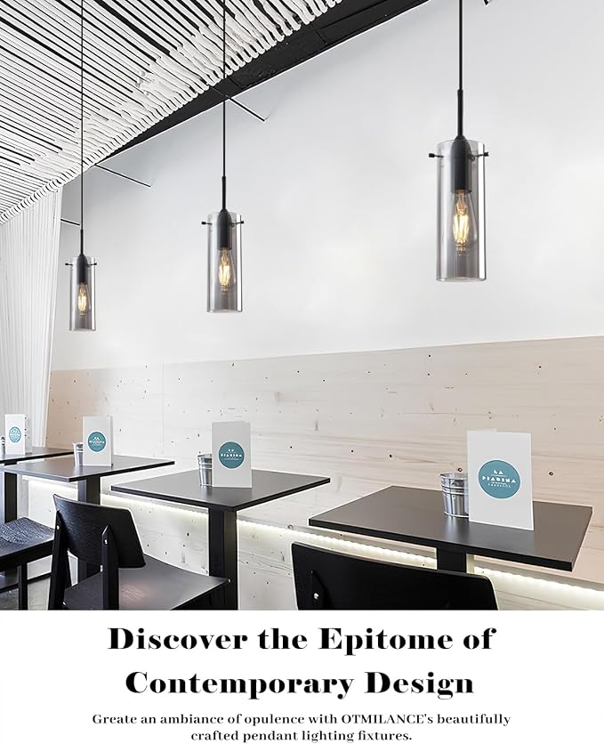 Smoke Gray Glass Pendant Light Kitchen Island, Kitchen Island Lights Ceiling Hanging, Kitchen Pendant Lights 2 Pack, Modern Clear Hanging Pendant Light for Kitchen, Living Room, Bathroom