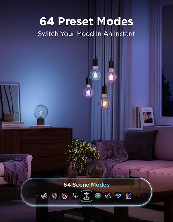 Govee Edison Bulbs, G25 Smart Vintage Light Bulbs, RGBWW, E26 Base 4 Pack | RGBWW and Tunable White, Compatible with Matter, Alexa & Google Assistant, Vanity light bulb for Living Room Kitchen