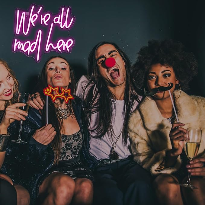 WLHOPE We're All Mad Here Neon Sign Pink Neon Signs for Wall Decor Alice In Wonderland Party Decorations Connectivity Via Neon Light for Bedroom Home Dorm Wedding Party Bar Pub Salon Christmas Gifts