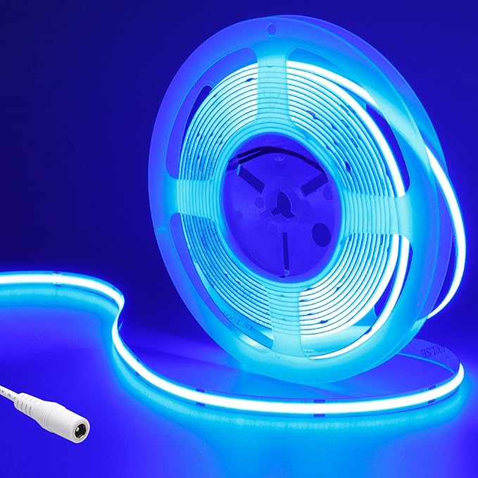 24V COB LED Strip Light Blue 5M/16.4ft 2400LEDs Uniform Glow Flexible IP20 Not Waterproof LED Tape Lights for DIY Cabinet Bedroom Kitchen Home Decor(No Power Supply)