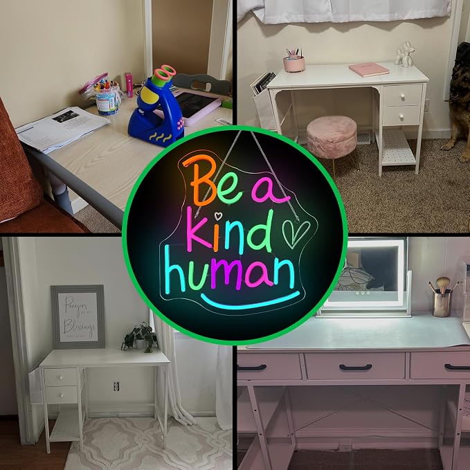 LED Neon Signs for Wall Decor Be a Kind Human Colorful Letter Inspirational Words Neon Light USB Powered Dimmable Light up sign for Bedroom Home Party Gift Class Room Decor