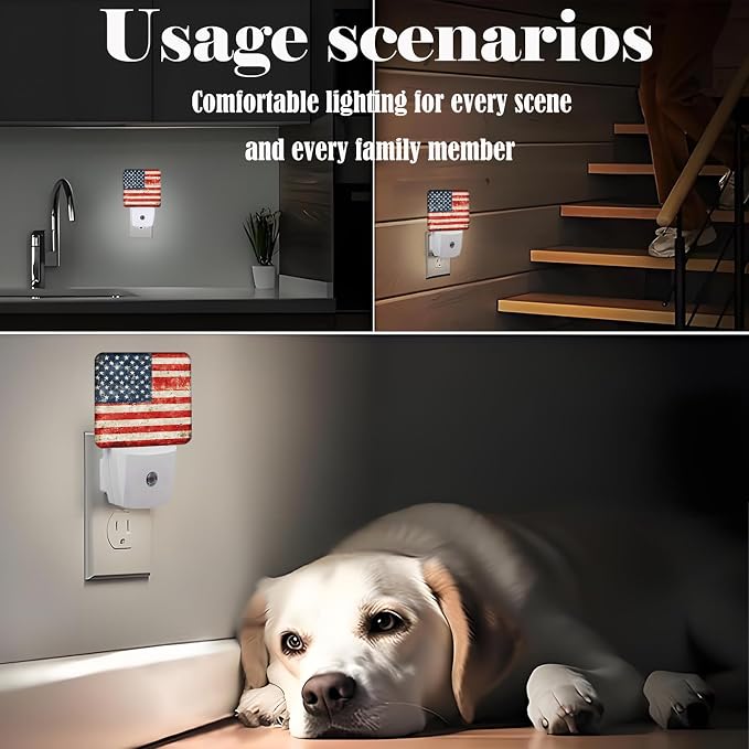 American Flag Night Light,Plug Into Wall for Boys Girls Bedroom Decorative Square Night Light Lamp 0.5w Sleep Friendly