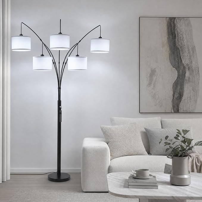 Floor Lamps for Living Room, 4000LM Super Bright Arc Floor Lamp with Remote Control, 5 Light Tall Floor Lamps with Stepless Dimmable, 80" Mid Century Tree Floor Lamp for Bedroom, Office