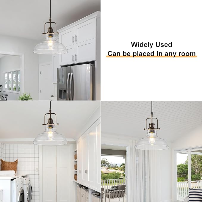 WILON Seeded Glass Modern Pendant Light for Kitchen, Rust | 11'' Seeded Glass Shade, Adjustable Height, E26 Ceramic Socket, 60W MAX, Farmhouse Style for Dining Room Kitchen Over Sink