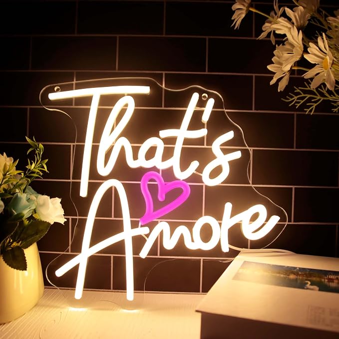 That's Amore Neon Sign, Dimmable LED Wedding Neon Sign Wall Art Sign, Wedding Backdrop Light Up Sign, USB Neon Sign for Birthday Anniversary Wall Decor Party Gifts(11.8 * 12.9in)