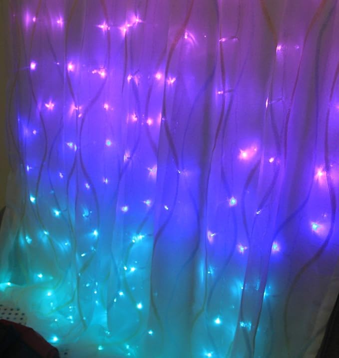 Curtain Lights Pink Blue Purple Fairy Lights for Bedroom Wall Hanging for Teen Girls Unicorn Mermaid Under The Sea Ocean Nautical Beach Themed Room Decor (Purple Blue Ombre)