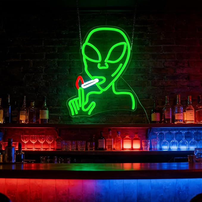 Alien Neon Sign for Wall Decor, Dimmable LED Green Alien Neon Lights Sign for Bedroom Game Room Man Cave Home Bar Party Decor Gifts