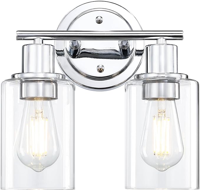 2-Light Chrome Bathroom Vanity Light Fixture Over Mirror,Chrome Vanity Lights for Bathrooms,2 Bulb Bathroom Wall Light Over Sink
