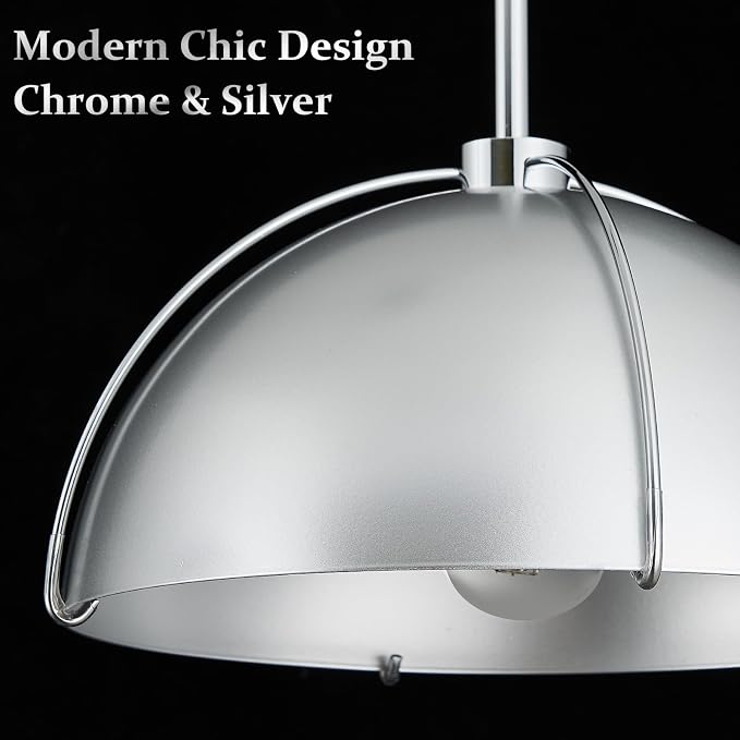 Silver Dome Pendant Light 2 Light Socket Large Pendant Light Fixture with Adjustable Pendant Cord Modern Pendant Lighting for Kitchen Island Dining Room Kitchen Sink
