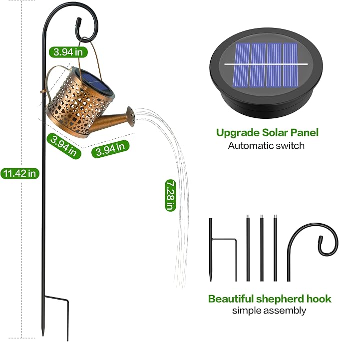 Solar Watering Can Lights Waterproof Outdoor Decorative Garden Decor | Solar Lights Metal Hanging Lights for Outside Patio Pathway Yard Christmas Birthday Gardening Gifts