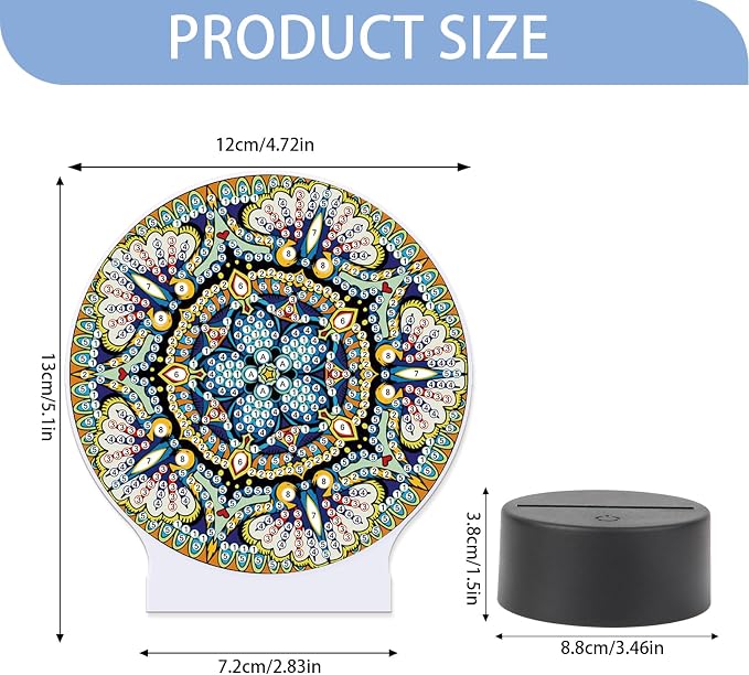 JISHSHAY Diamond Painting Night Light Diamond Art Table Lamps Gem Art LED Lights Gem Painting Desk Lamp Mosaic Kits for Adults DIY Kits for Adults Paint by Numbers Special Shaped Mandala