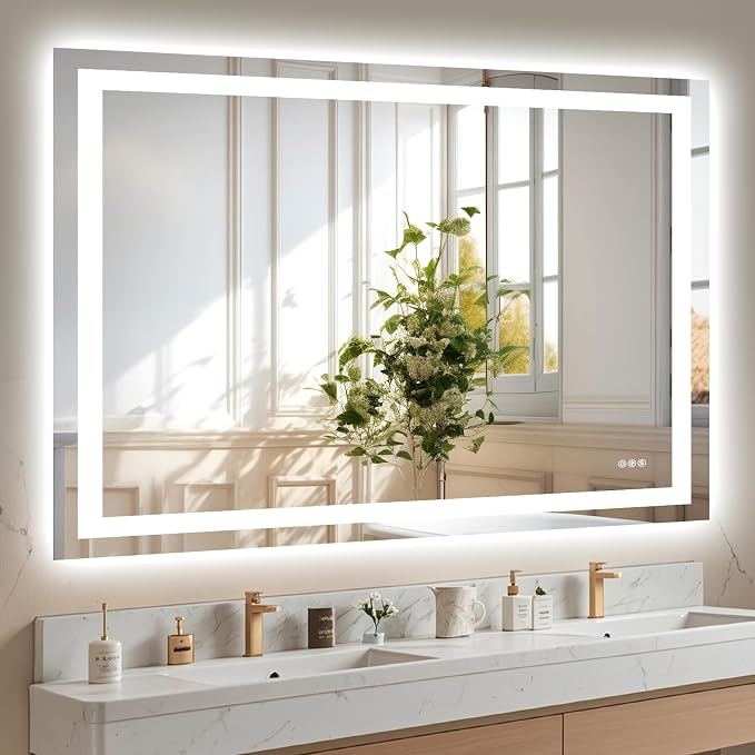Hivone 48"X40" LED Bathroom Mirror with Lights, Anti-Fog, Dimmable, Backlit + Front Lit, Smart Bathroom Vanity Mirror, Memory Function, Shatterproof, Tempered Glass (Horizontal/Vertical)