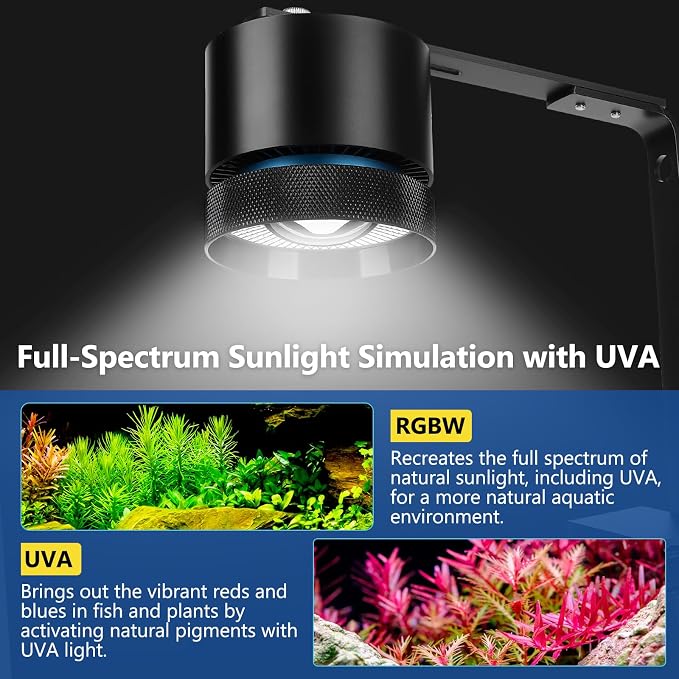 fishkeeper Aquarium Clip-On Stream Light with Auto Time Sync & 24/7 100W | Full Spectrum LED Fish Tank Lights with 9 Colors,Set Any Timer & 1-100% Dimming, Adjustable Clamp for Freshwater Plants Tanks