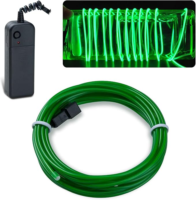 lychee 15ft EL Wire Neon Glowing Strobing Electroluminescent Light El Wire w/Battery Pack for Parties, Halloween Decoration (Jade Green)