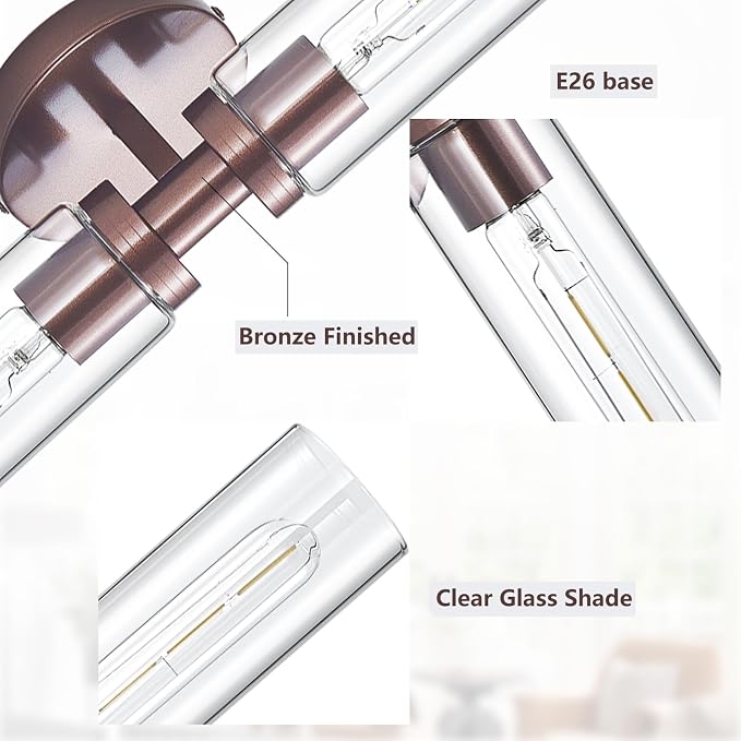 Lanhall 2 Light Bathroom Wall Sconces Set of 2,Modern Farmhouse Bronze Bathroom Light Fixture Over Mirror with Clear Glass Shade,Bathroom Vanity Light for Hallway Cabinet Bedroom Stairway Porch