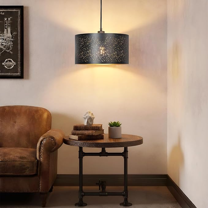 Plug in Pendant Light, Hanging Lamp with Plug in Cord, Rustic Farmhouse Pendant Lights for Kitchen Dining Room Bedroom Entryway, with 3-Way Dimmable Bulb