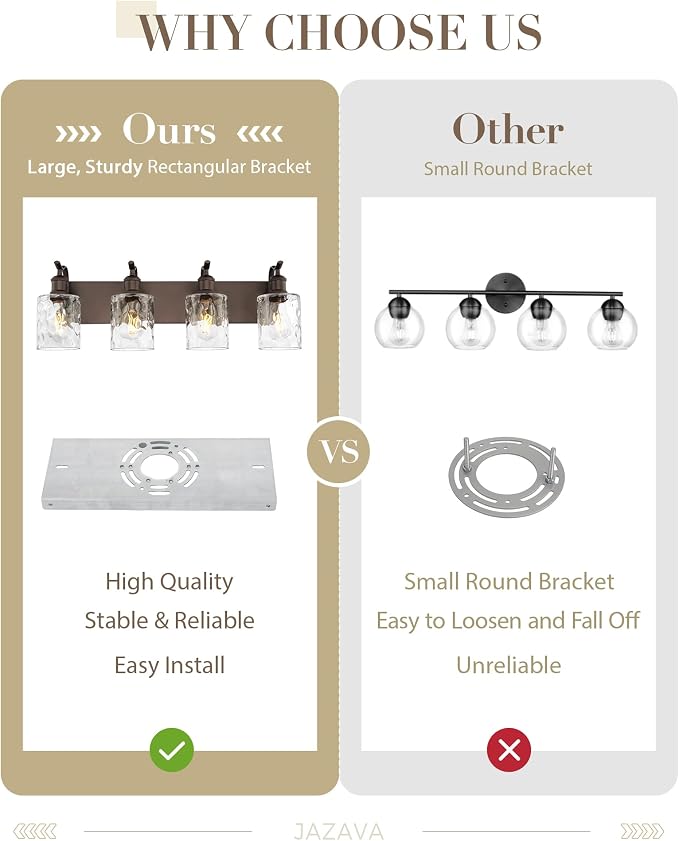 4-Light Bathroom Vanity Light,Hammered Glass,Oil Rubbed Bronze | 27 Inch Over Mirror Wall Light,E26 sockets,for bathroom mirror,powder room,dressing area