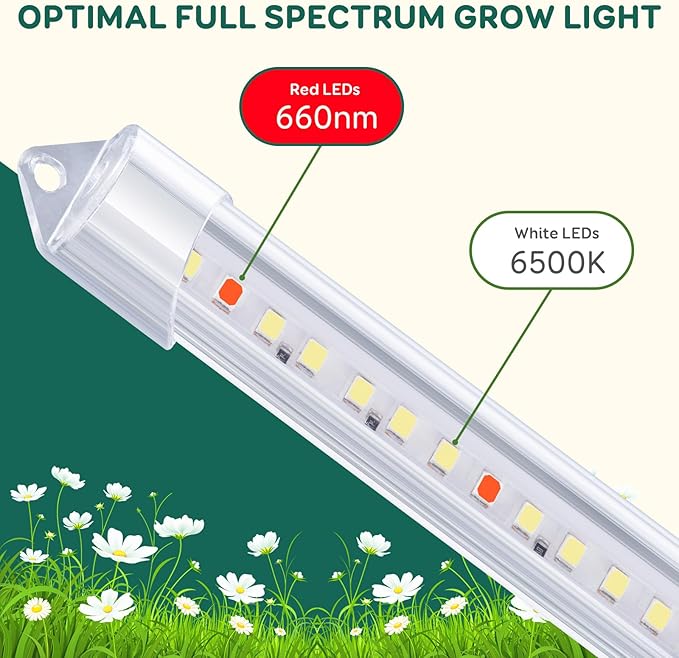 6-Bar Grow Light Strips for Indoor Plants, 16" Full Spectrum Plant Lights, 6500K Sunlike Grow Lights with 6/12/18H Timer, 5-Level Dimmable for Indoor Growing