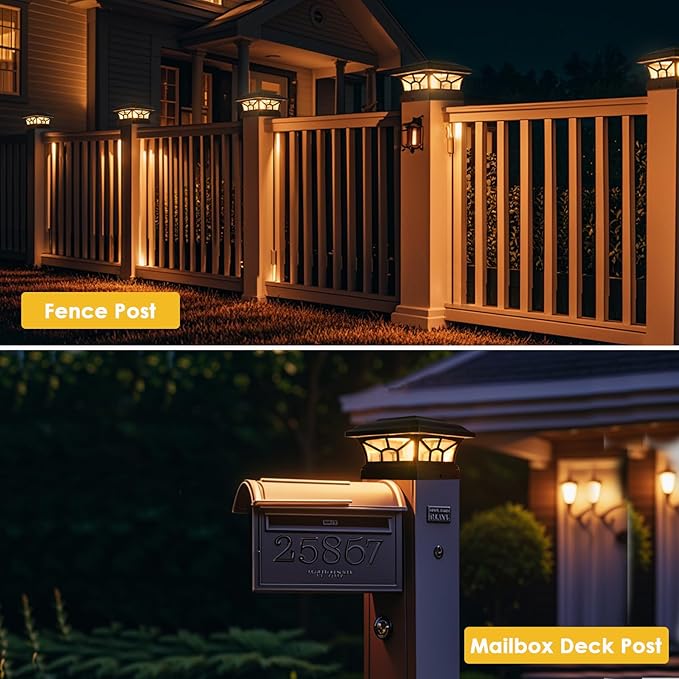 8 Pack Solar Post Cap Lights Outdoor Waterproof, Fits 4x4, 5x5, 6x6 Wooden & Vinyl Fence Decks, Edison LED Bulb with Warm & Cool White Light Modes (Classic Black, 8)