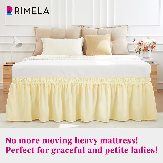 RIMELA Bed Skirt King Size 15 Inch Drop, Wrap Around Elastic Bedskirt Solid Microfiber Luxury Hotel Quality Fabric, Easy to Install Machine Washable Wrinkle & Fade Resistant, Light Yellow