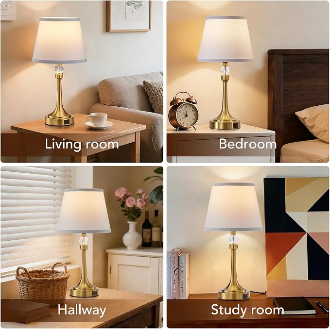 Touch Table Lamp Set of 2 with USB C+A Ports-Gold 19.7'' | 3 Way Dimmable Table Lamps for Living Room, Metal Small Lamp for Bedroom, Office, End Table, Home Decor, Bulbs Included