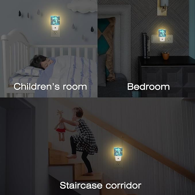 Watercolor Turquoise Mermaid Night Light for Kids,Navy Blue Golden Marble Night Light Plug in with Dusk to Dawn Sensor,0.5w Energy Saving Nightlight for Hallway Stairway Kitchen Bedroom