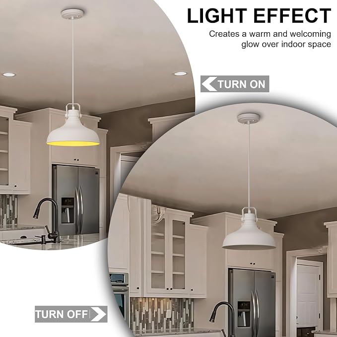 White Modern Pendant Lights Kitchen Island Fixtures | ETL Certificate,Industrial Adjustable Height Vintage Dome Hanging Light Fixtures for Barn,Dining Room 3 Pack
