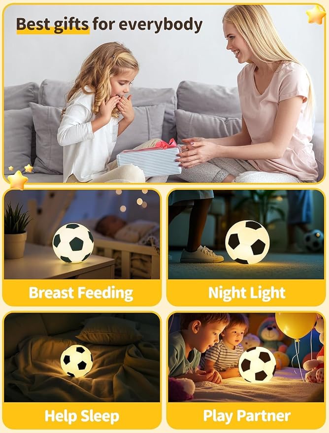 Soccer Night Light for Kids, Rechargeable Touch Lamp, Silicone Soccer Ball Lamps, Cute Glowing Football Night light, Portable Nursery Night Lights, Gifts for Boys Gilrs Soccer Lover, Room Decor