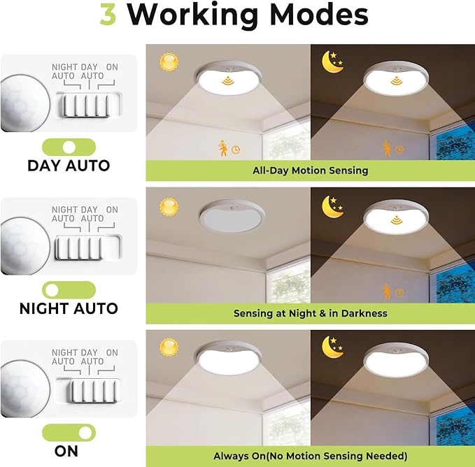 hepside 4 Pack Motion Sensor Ceiling Light Wired, 3000K/4000K/6500K LED Flush Mount Ceiling Light Fixture, 12Inch 24W Motion Sensor Light with Timer for Closet Stair Porch Hallway Pantry,White