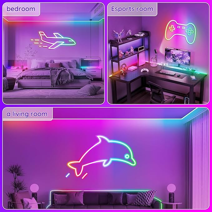 100FT LED Neon Rope Lights Waterproof with Smart App Control Remote,DIY Scene Modes,Music Sync hronization,Eaves Lights for Garden Decor,Deck,Christmas