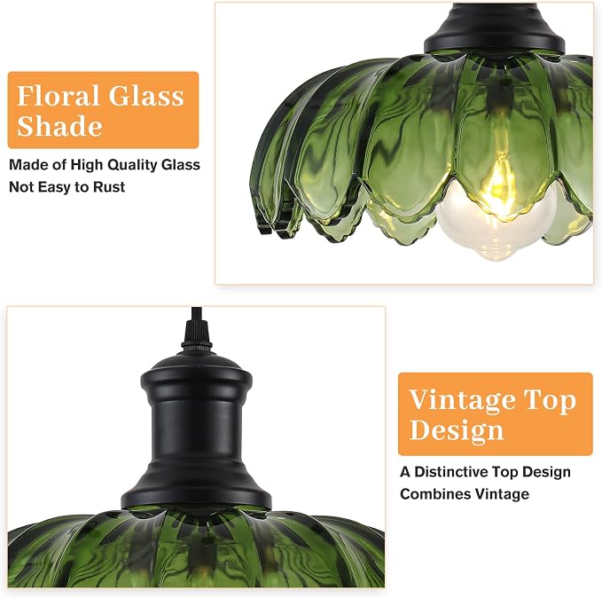 Green Pendant Light, Vintage Kitchen Pendant Lighting Over Island, Vintage Pendant Light Fixture for Dining Room, Bedroom, Living Room, Bathroom, Hallway, Sink