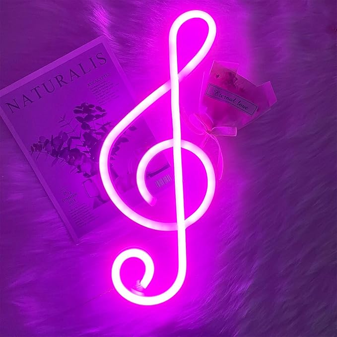 ENUOLI Neon Signs,Music Note Shaped Neon Lights LED Decor Night Light Wall Bedside Decor Battery/USB Operated Creative Lighting for Christmas,Wedding,Birthday Gift,Pub,Kids Room,Living Room(Pink)