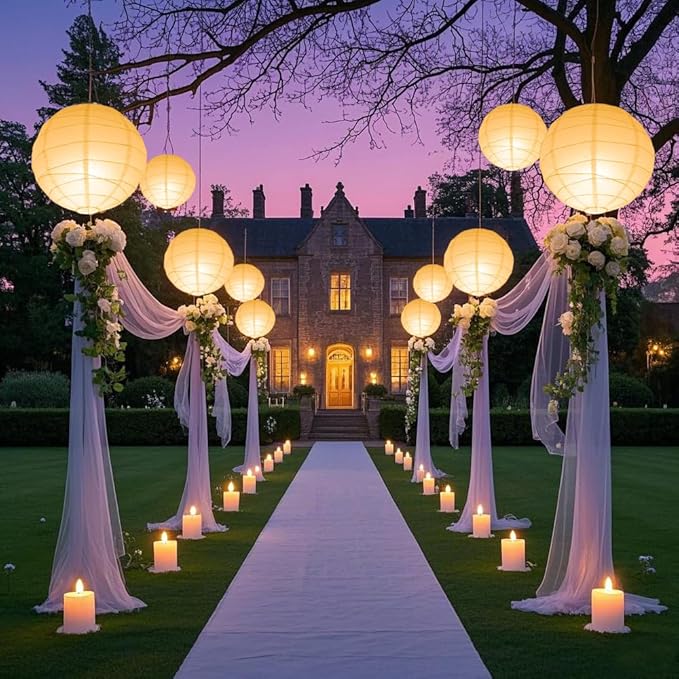 LIHAO 10’’ White Paper Lanterns with Lights, Chinese Lanterns Decorative for Party Decorations Wedding Anniversary Birthday Indoor Outdoor Home