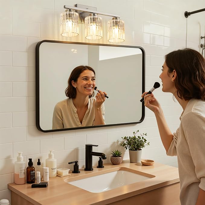 TALOYA Nickel 3Light Bathroom Vanity Light with Fluted Cylinder Glass Shade | Modern Vanity Lighting Fixtures, Bathroom Lights Over Mirror, Wall Mount Mirror Light Fixtures for Bathroom Hallway Bedroom