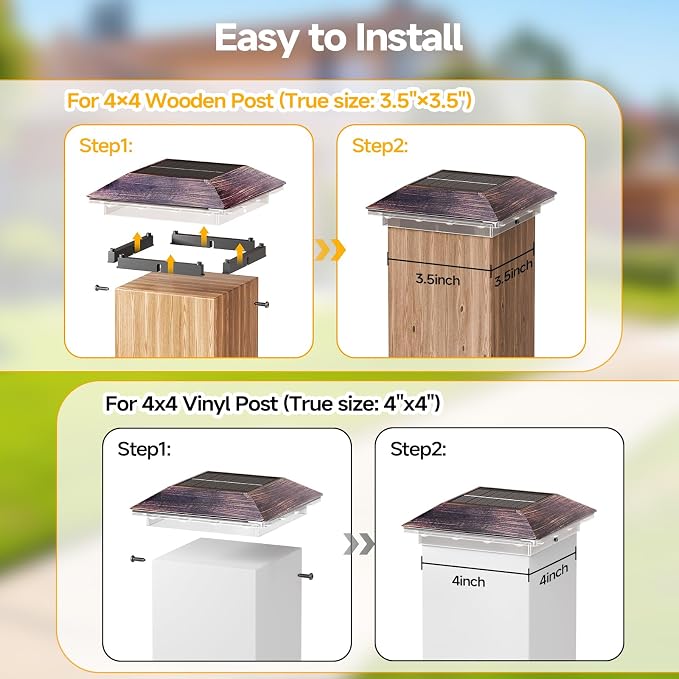16 Pack 4x4 Solar Post Light, 3 Mode Wooden Vinyl Fence Cap, Brown | 3 color temperatures, Waterproof LED Solar Post Lights, Patio Porch Decor, Only Fit Two True Size Post: 3.5''x3.5'', 4''x4''