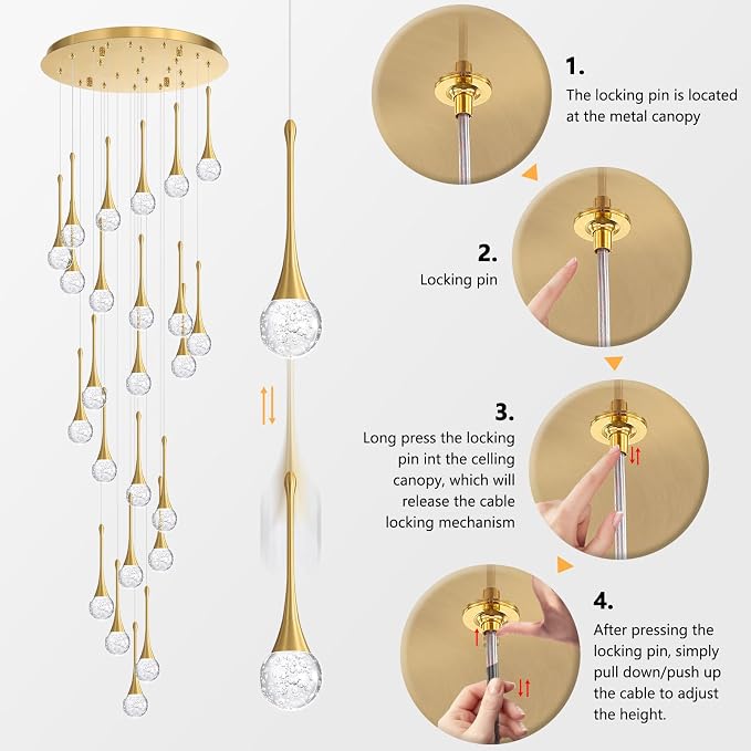 24 Light Modern Glam Crystal Chandelier for High Ceiling LED Dimmable Ceiling Pendant Light Staircase Foyer Enterway Living Room Chandelier Lighting Antique Gold