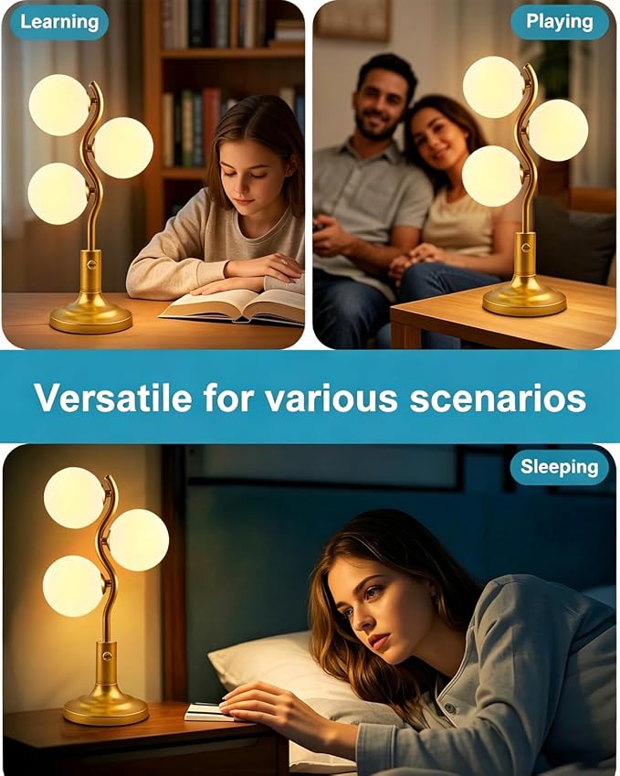 Globe Gold Table Lamp for Bedroom Gift Dimmable G9 3 Bulbs Included | Modern Round Ball Lamp Nightstand Desk Lamp Ambient Warmwhite Bedside Lamps for Living Room Dining Party Home Office Decor
