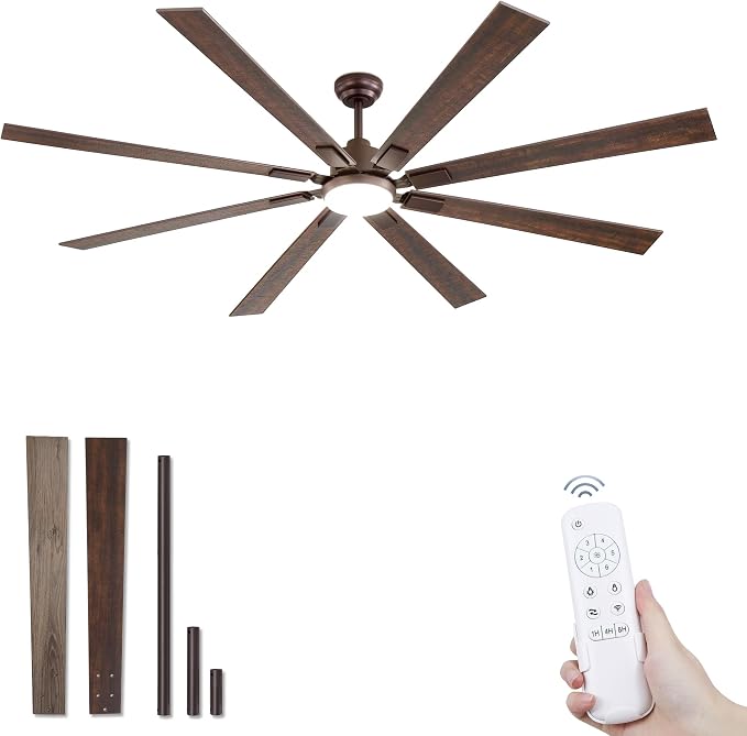 ZMISHIBO 80 Inch Oil Rubbed Bronze Ceiling Fans with Lights and Remote, Indoor/Outdoor Farmhouse Ceiling Fan for Living Room Patio, 6 Speed Reversible Quiet DC Motor, 3CCT, Dual Finish Blades
