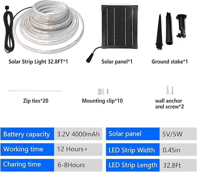 Solar Rope Lights Outdoor Waterproof 32.8 FT 3000K for Garden, Stair, Step | 4000mAh Battery 600 LEDs 3000K Warm White Solar Powered Dusk to Dawn IP65 Bright Thick with 4 Modes Landscape Lighting
