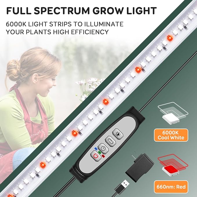 16'' Tri-Bars Grow Light Strips for Indoor Plants with Auto ON/Off Timer 6/12/18H, 5 Dimmable Levels for Shelves Plant Growing(Pack 2)