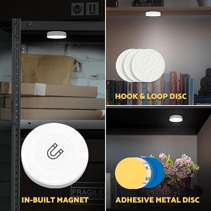 Rechargeable Puck Lights 2 Pack, Dimmable Touch Light Stick on for Closet, Magnetic Tap Light 1000mAh Battery Powered, Portable Led Light Cool White for Locker, Cabinet, Bedside, Kitchen
