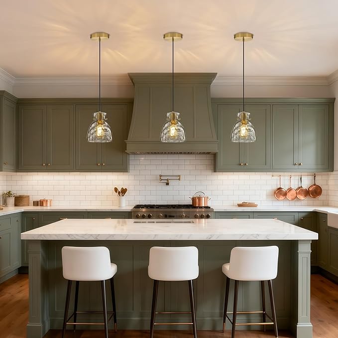 Black Gold Pendant Lights Kitchen Island 2 Pack, Small Brushed Brass Hammered Glass Pendant Light Fixtures, Adjustable Modern Hanging Lights Kitchen Pendant Lighting over Sink Bathroom Dining Room