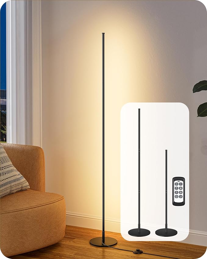 EDISHINE 59.8" Floor Lamp with Remote & 3 Height Settings, Dimmable & 3CCT | Foot Switch, Stable KD Structure, Modern Floor Lamps for Living Room, Bedroom, Office, Black