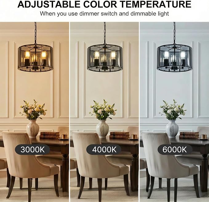 Black Chandeliers for Dining Room,3-Light Pendant Lights Kitchen Island Round, Height Adjustable Modern Dining Room Light Fixture over Table for Kitchen Entryway Foyer Living Room, UL Listed, 13 Inch