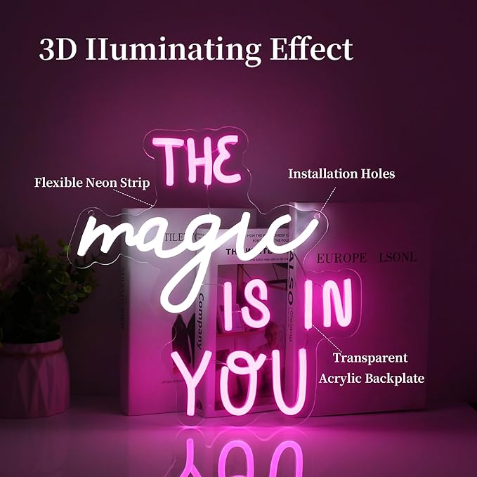 The Magic Is In You Neon Sign Led Neon Lights Neon Signs for Wall Decor Light Up Sign for Birthday Party Club Gift