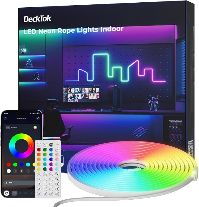 100FT Led Neon Rope Lights Strip - RGB IP65 Control with App/Remote | Outdoor Neon Led Multiple Modes Flexible Music Sync Gaming Strip for Wall Indoor/Outdoor Decor